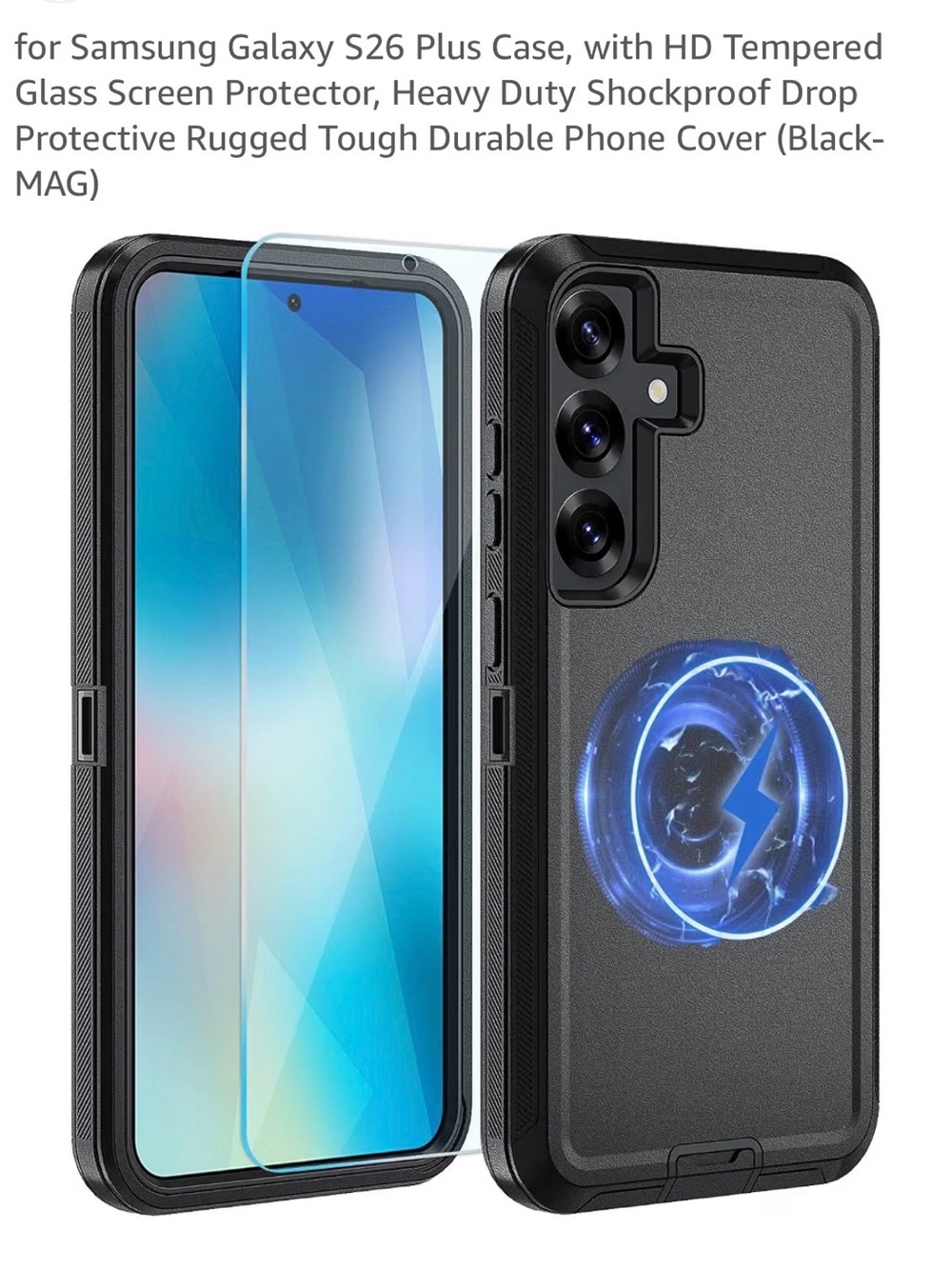 📱Samsung Galaxy S 26 plus  Magnetic Wireless Charging Case/Tempered glass— Black
